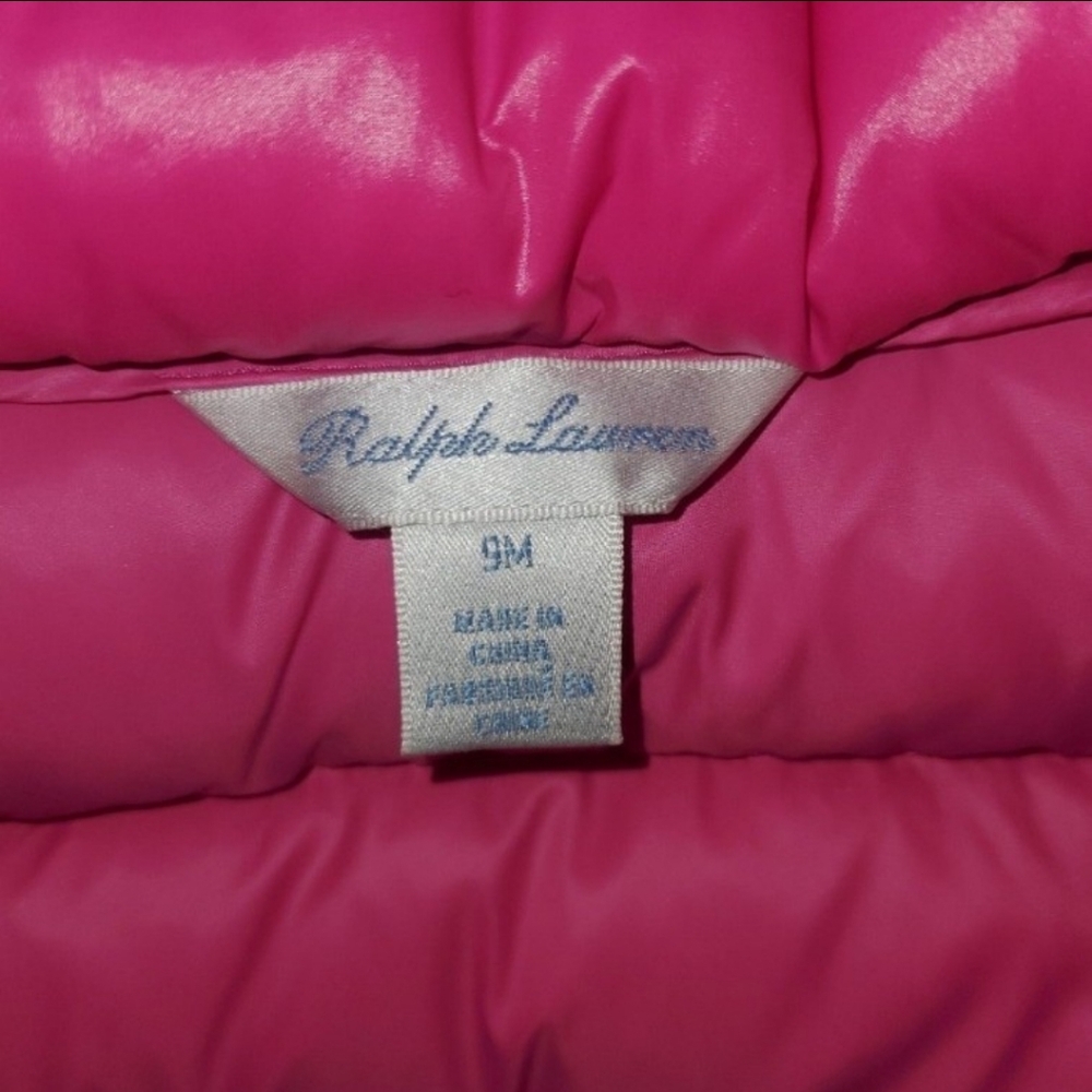 NWOT Polo Ralph Lauren Babygirl Hot Pink Quilted Hood Puffer Down Jacket 9 Mos. - Picture 15 of 16